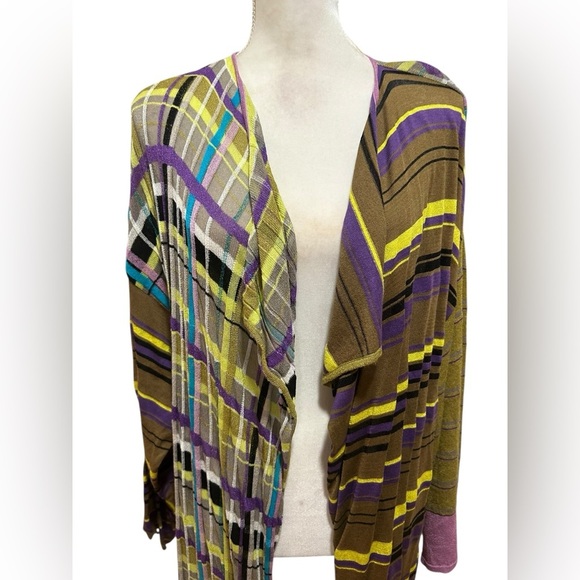 Chacock PARIS France vintage Long Colorful Open Front Sweater Cardigan - Picture 2 of 6